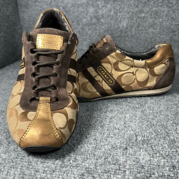 Coach Kate Shoes Women's 8.5M Q048 Gold Trim Monogram Athletic Tennis - Picture 1 of 7